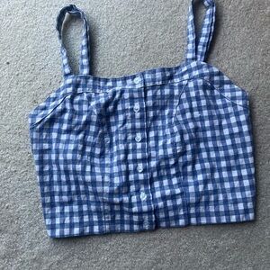 Blue Gingham Button-Front Crop Top
